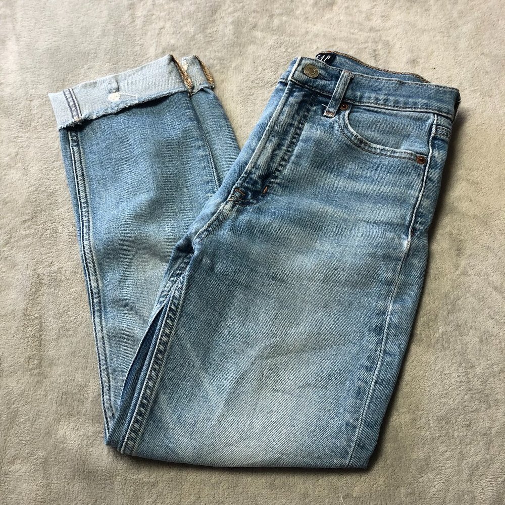 Gap Denim Cigarette High Waist Ankle Crop Rolled Raw Hem Jeans